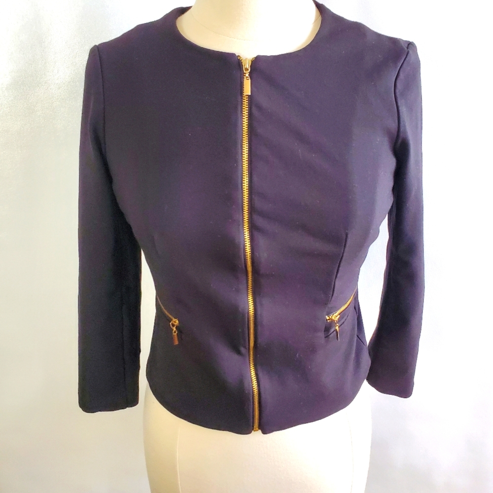 Roz & Ali Modern Black Zip Up Jacket Size Small
